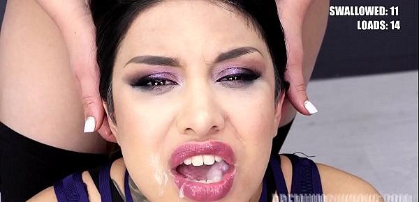  Premium Bukkake - Roxy Lips swallows 45 huge mouthful cum loads
